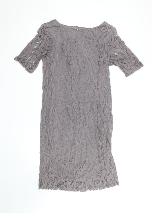 Additional front view of Dunnes Women Grey Lace Sheath Dress, size 14, Formal