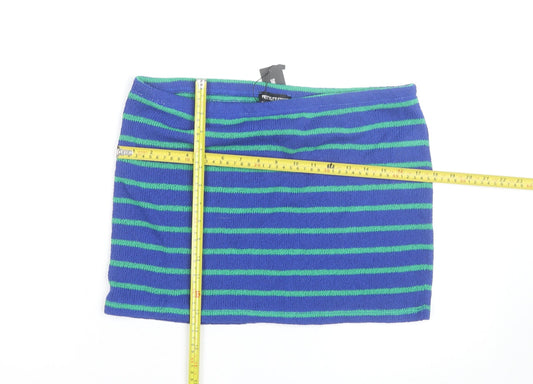PrettyLittleThing Women Blue Green Striped Mini Knitted Skirt UK 16