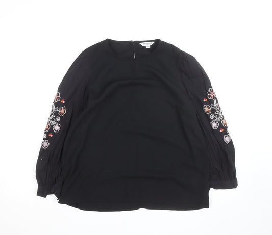 Great Plains Women Black Embroidered Long Sleeve Blouse Size 12