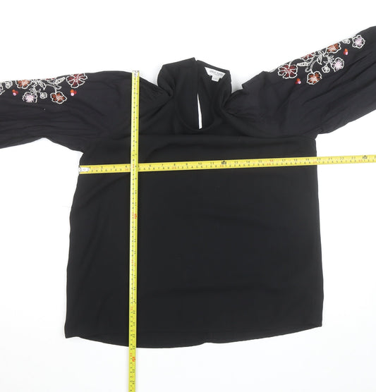 Great Plains Women Black Embroidered Long Sleeve Blouse Size 12
