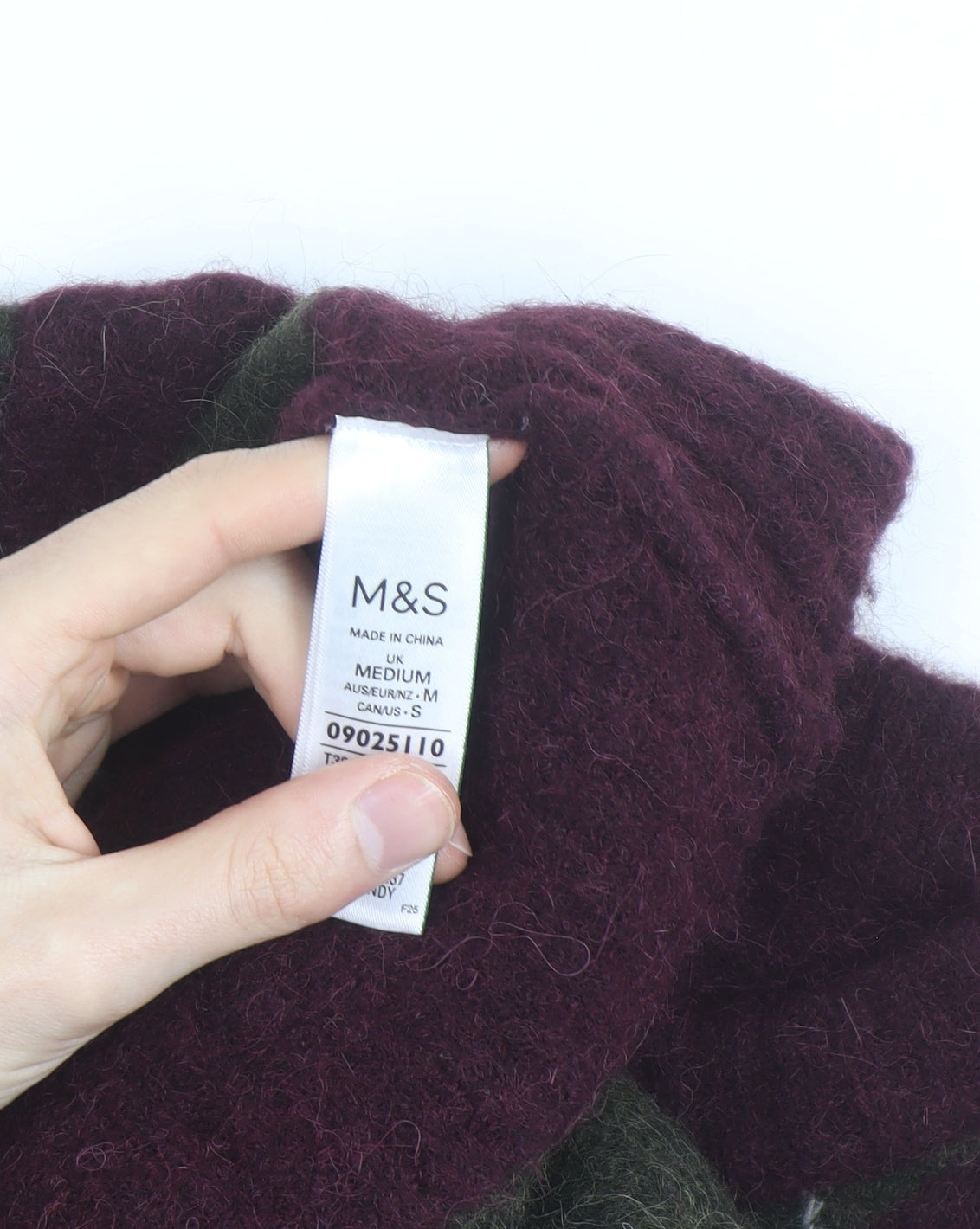 Marks and Spencer Women Burgundy Green Argyle Wool Blend Jumper M