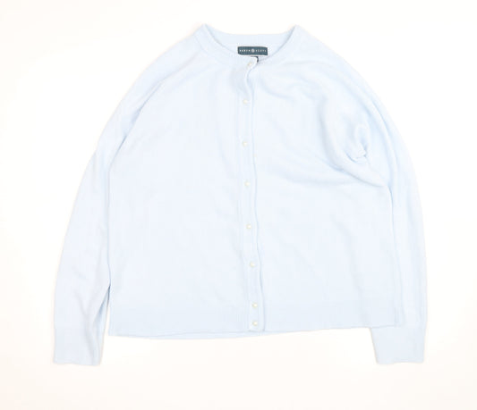 Karen Scott Women Light Blue Acrylic Cardigan L Button Front Knit