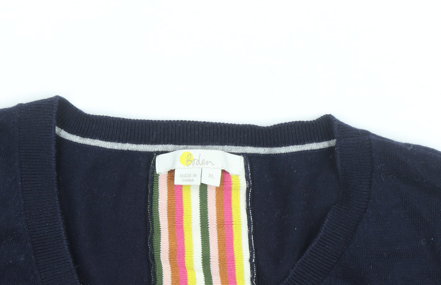 Boden Women Blue V-Neck Cotton Cashmere Pullover Jumper XL