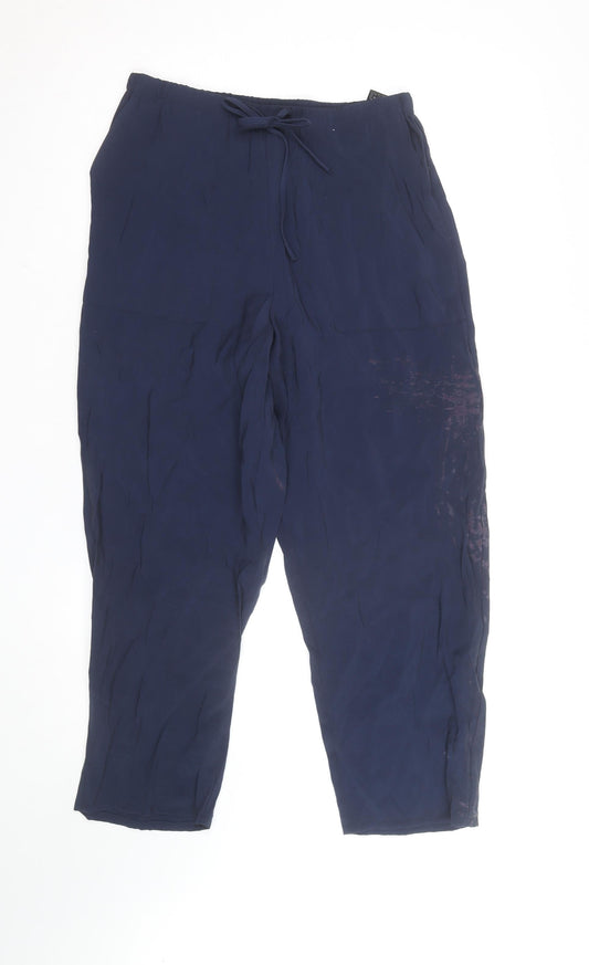 Additional front view of Marks & Spencer Blue Cropped Relaxed Viscose Trousers M unisex