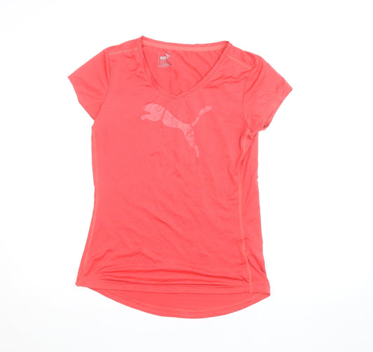 Additional front view of Puma Women's Pink V-Neck Slim Fit Sports T-Shirt, size 12