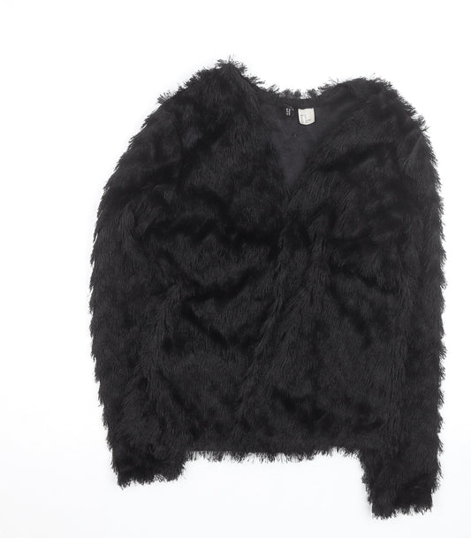 H&M Women’s Black Faux Fur Short Jacket XS Party Evening Coat