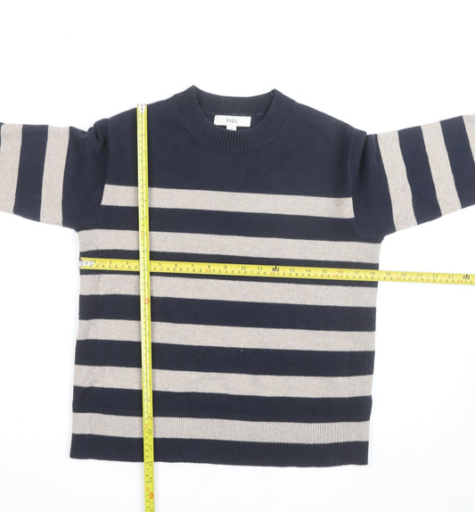 Marks and Spencer Women Navy Beige Striped Crew Neck Jumper Size S