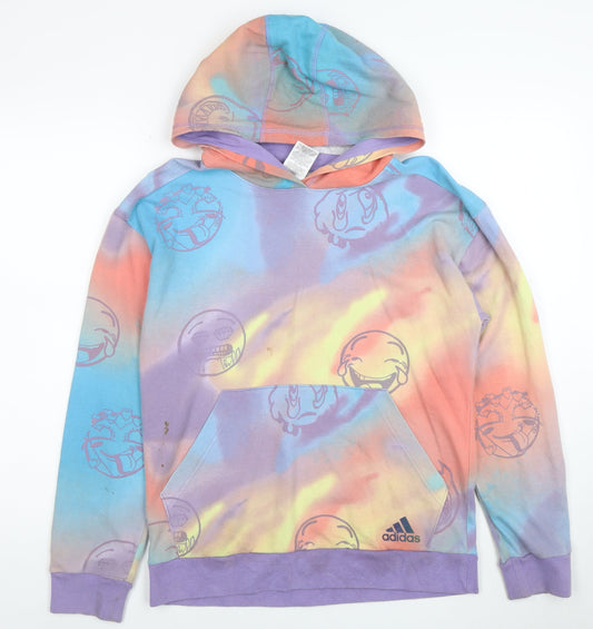 Additional front view of Adidas Teens Multicoloured Tie-Dye Pullover Hoodie, size 14/16, Cotton Blend