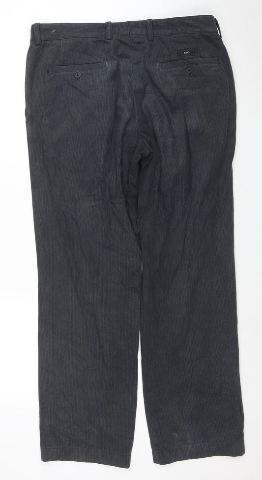 Hugo Boss Men's Grey Herringbone Chino Trousers L 34W 31L