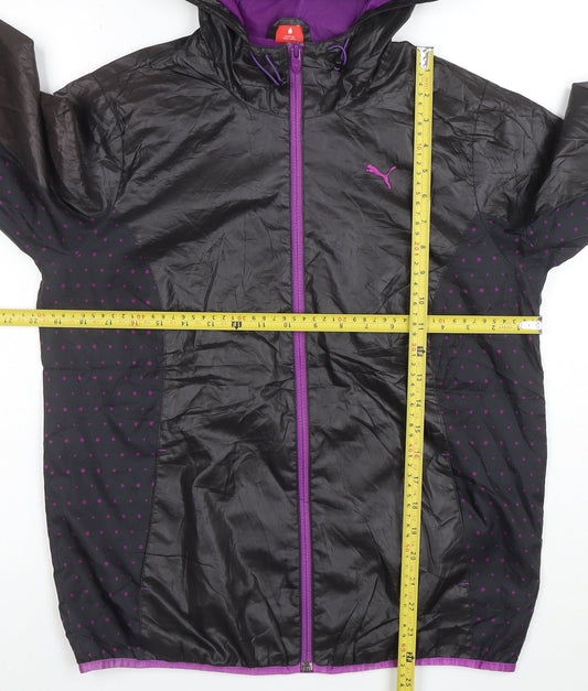 Puma Women's Black Polka Dot Hooded Windbreaker Jacket Size L