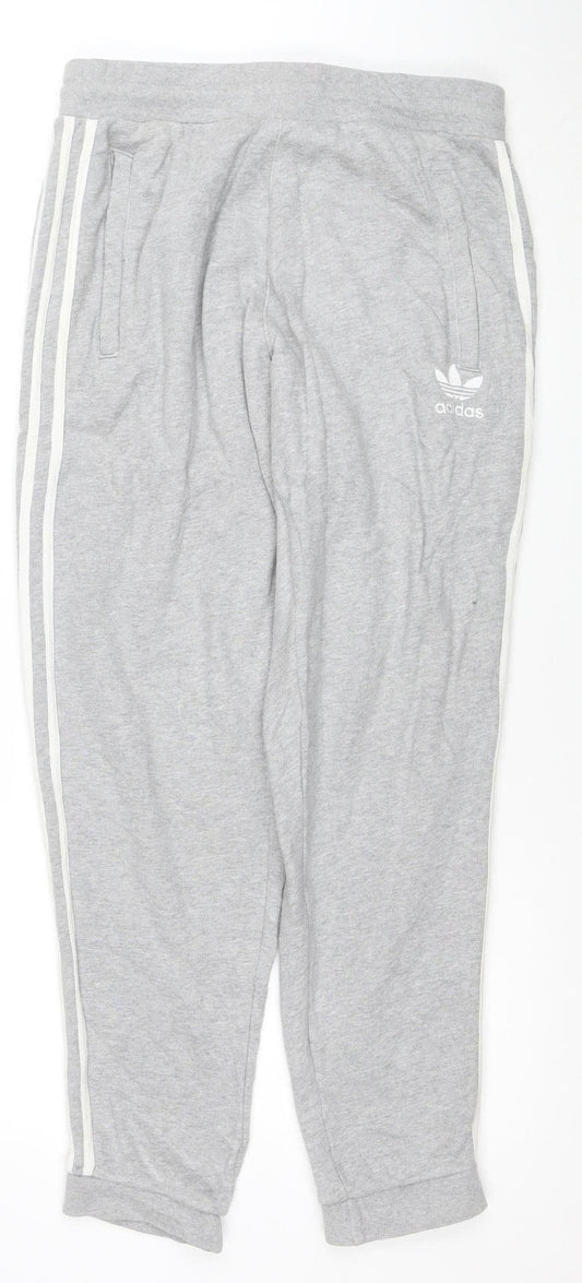 Adidas Mens Grey Jogger Trousers Medium Regular Fit Cotton Blend