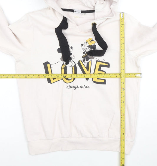 Disney Mickey Mouse Women's Beige Hoodie S Love Always Wins Graphic