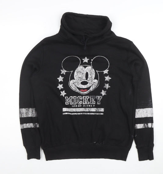 Front view of Disney Women’s Black Mickey Graphic Pullover Sweatshirt, size UK 8
