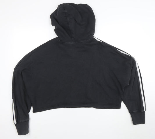 Adidas Womens Black Cropped Hoodie Size 12 Pullover Cotton Casual