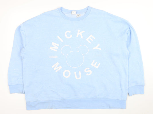 Front view of Disney Women Blue Mickey Mouse Pullover Sweatshirt, size XL