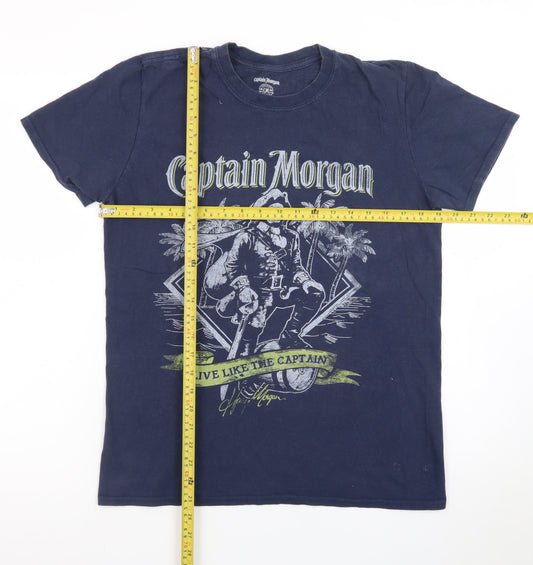 Captain Morgan Men's Navy Blue Graphic T-Shirt Size M Cotton Crew Neck