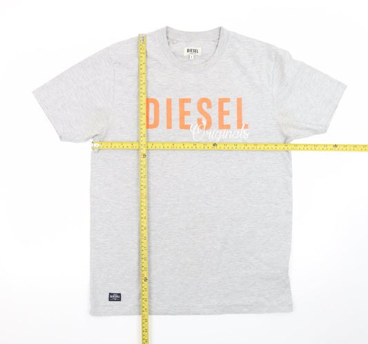 Diesel Men's Grey Logo Short Sleeve Cotton T-Shirt Size L