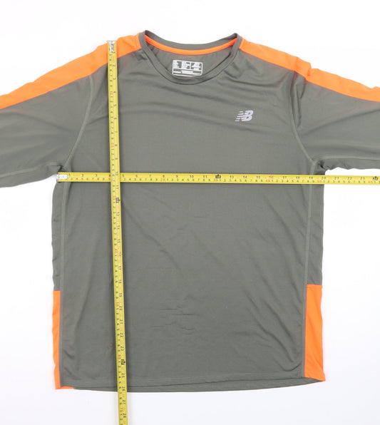 New Balance Men's Grey Orange Long Sleeve Sports T-Shirt Size L