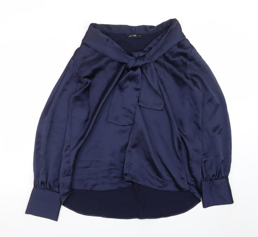 F&F Women’s Navy Blue Long Sleeve Bow Neck Blouse UK 14 Polyester