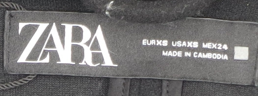 Zara Women Black Wool Belted Hooded Long Coat XS