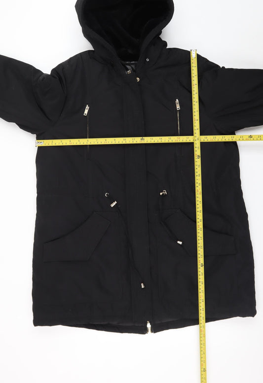 Papaya Women's Black Hooded Parka Coat Size 16 Lined Winter Jacket