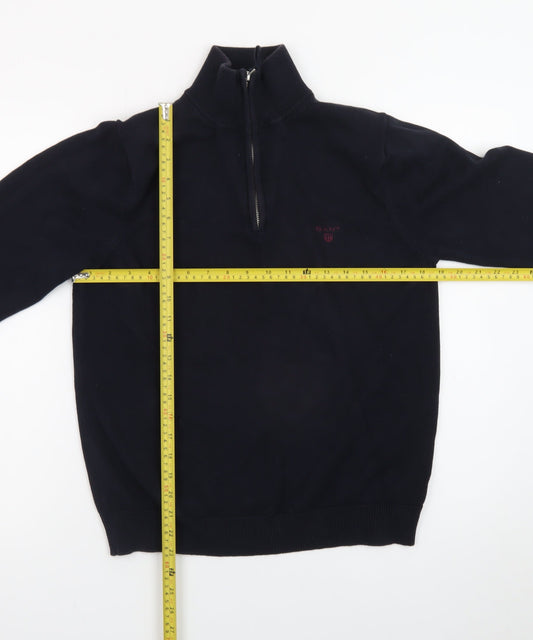 GANT Men's Black Cotton 1/2 Zip High Neck Jumper Size M