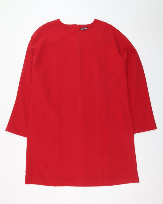 Additional front view of Dunnes Women Red Shift Dress, size 14, 3/4 Sleeve Workwear