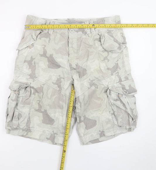 Next Men's Grey Camouflage Cargo Shorts Size 34 Regular Fit