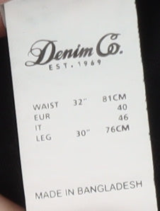 Brand and care label for Denim Co. Men's Black Straight Jeans 32W 30L Regular Fit