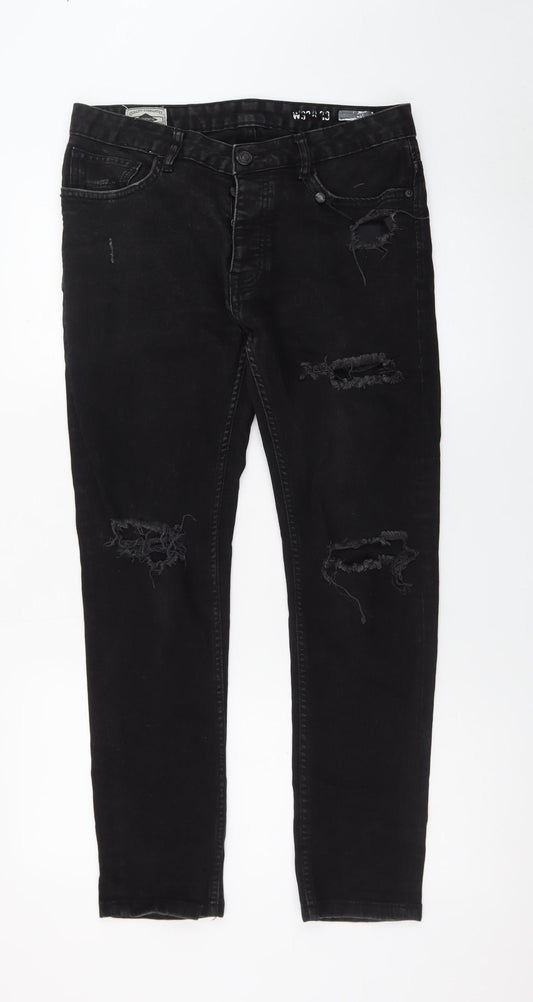 Additional front view of Denim Co. Men's Black Skinny Distressed Jeans 32W 30L