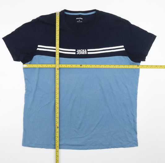 Jack & Jones Men's Blue 2XL Colourblock Crew Neck T-Shirt