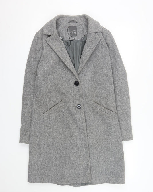 Primark Women's Grey Wool Blend Mid-Length Overcoat Size 8