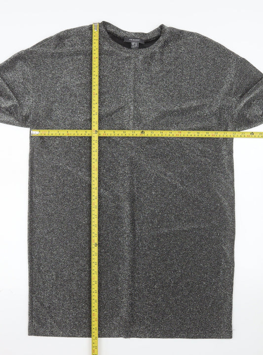 Primark Women’s Silver Glitter Shift Dress Size 14 Long Sleeve Party