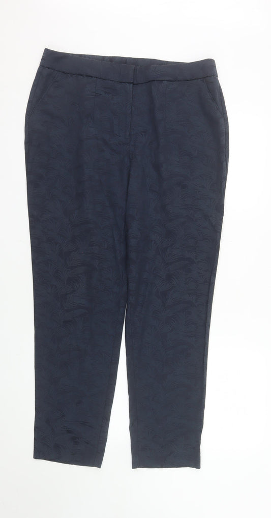 Bonmarché Women's Blue Jacquard Straight Leg Trousers Size 14