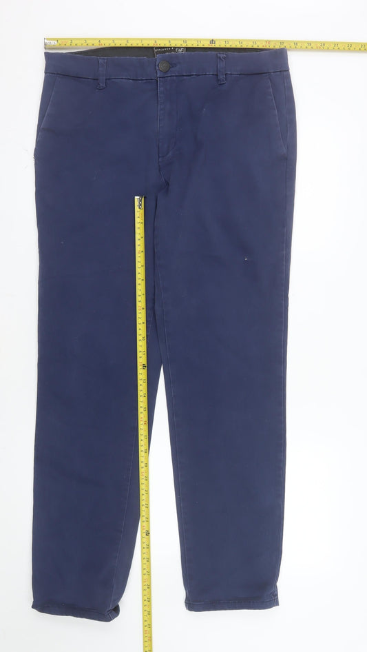 F&F Mens Blue Cotton Chino Trousers Size 36/32 Regular Fit