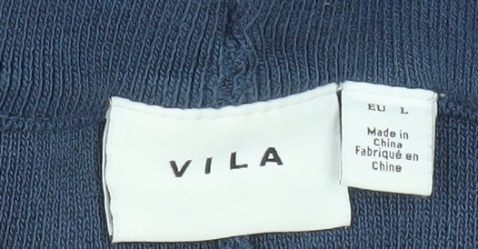 Vila Women’s Blue Cropped Wide-Leg Knit Trousers Size L