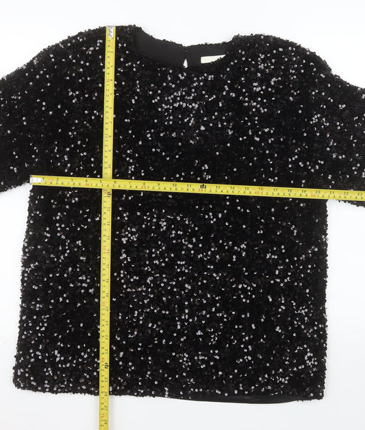 H&M Women's Black Sequin Blouse Size 12 Party Tunic Top