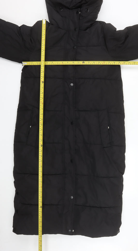 Dunnes Stores Mens Black Long Puffer Coat Hooded Size S