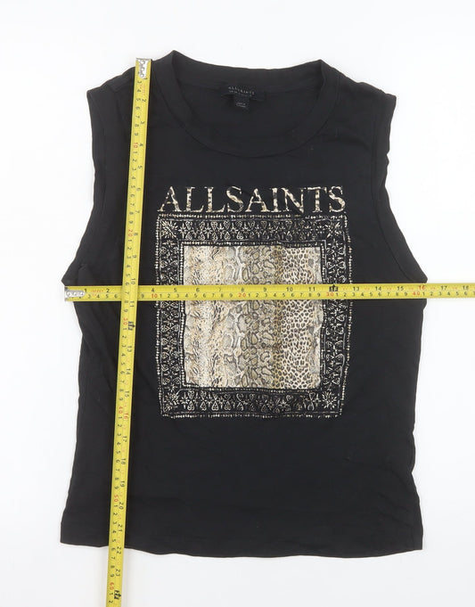 AllSaints Womens Black Animal Print Sleeveless Tank Top UK 10