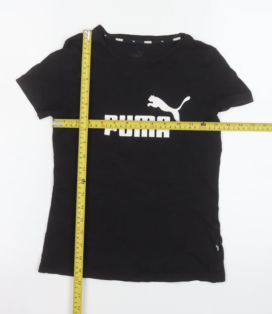 Puma Girls Black Short Sleeve Crew Neck Logo T-Shirt Size 11-12 Years