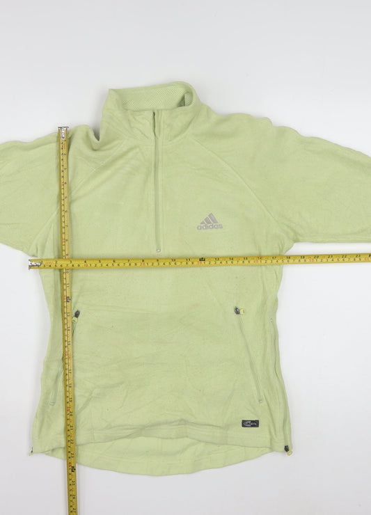 Adidas Women Green Half Zip Fleece Sweatshirt M ClimaWarm Logo Pullover