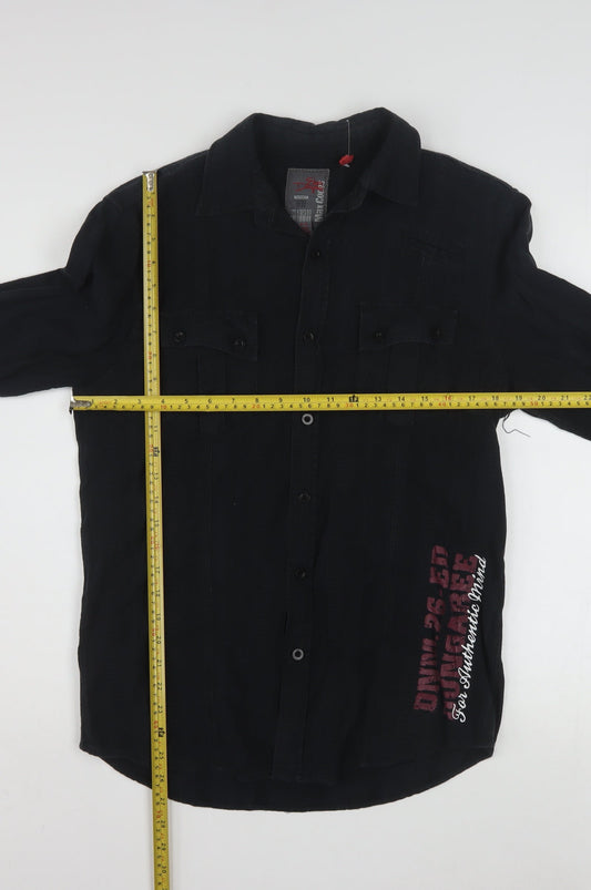 Edgar Dungarees Men's Black Cotton Long Sleeve Button-Up Shirt Size S