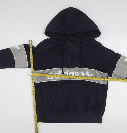Adidas Women Navy Blue Pullover Hoodie Size L Cotton Blend Logo