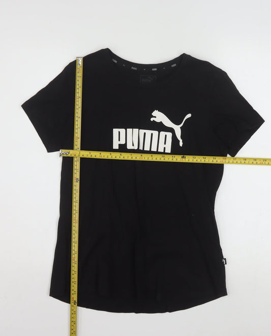 Puma Womens Black Cotton Crew Neck Short Sleeve T-Shirt Size 14