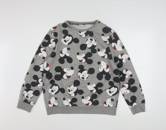 Front view of Disney Women Grey Mickey Mouse Pullover Sweatshirt, size M, 12/14