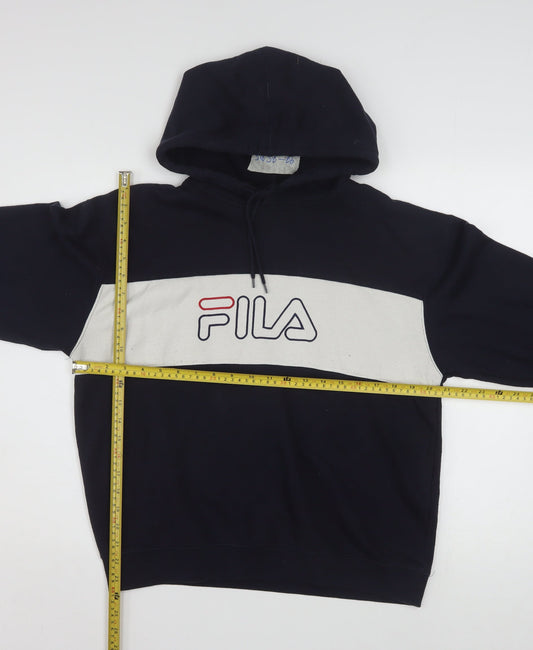 Fila Boys Black XL Pullover Hoodie with Logo and Colourblock Design