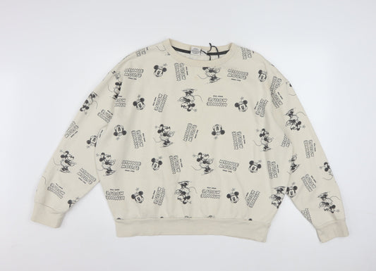 Front view of Disney Women Beige Minnie Mouse Pullover Sweatshirt L