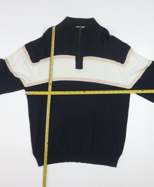 Southbay Men's Blue Striped Cotton 1/2 Zip Jumper Size M