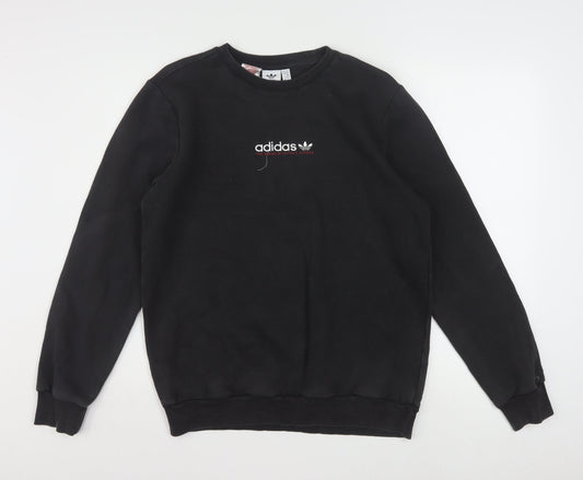 Additional front view of Adidas boys’ black crew neck pullover sweatshirt 15-16 years cotton blend