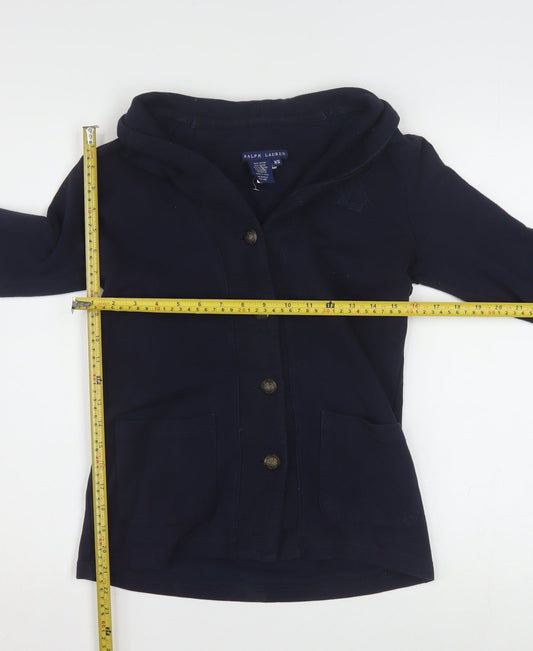 Ralph Lauren Women's Blue Hooded Button Cardigan XS